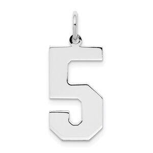 Sterling Silver, Athletic Collection, Large Polished Number 5 Pendant